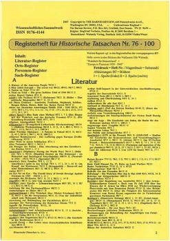 Historische Tatsachen Nr. 100a - REGISTERHEFT für die Historische Tatsachen Nr.  76 - 100