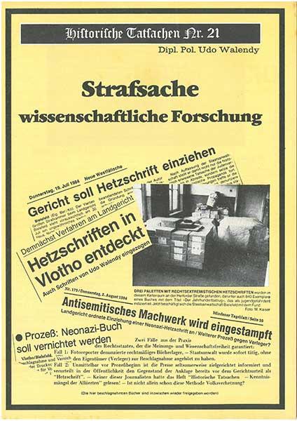 Historische Tatsachen Nr. 21 - Strafsache wissenschaftliche Forschung