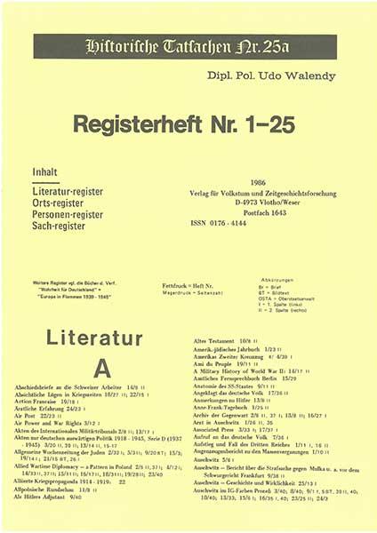 Historische Tatsachen Nr. 25a - REGISTERHEFT für die Historische Tatsachen Nr.  1 - 25
