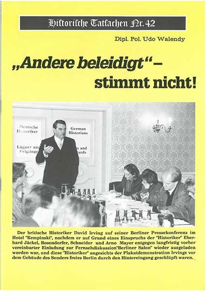 Historische Tatsachen Nr. 42 - „Andere beleidigt“ stimmt nicht