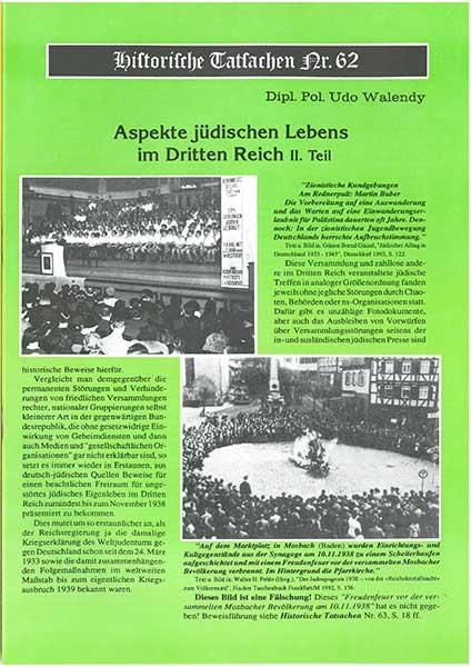 Historische Tatsachen Nr. 62 - Aspekte jüdischen Lebens im 3. Reich - II. Teil