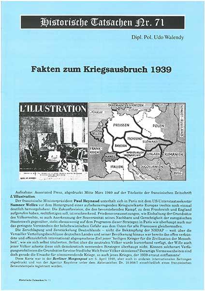 Historische Tatsachen Nr. 71 - Fakten zum Kriegsausbruch 1939