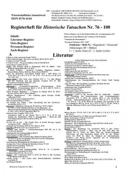 Historische Tatsachen Nr. 75a - REGISTERHEFT für die Historische Tatsachen Nr.  51 - 75